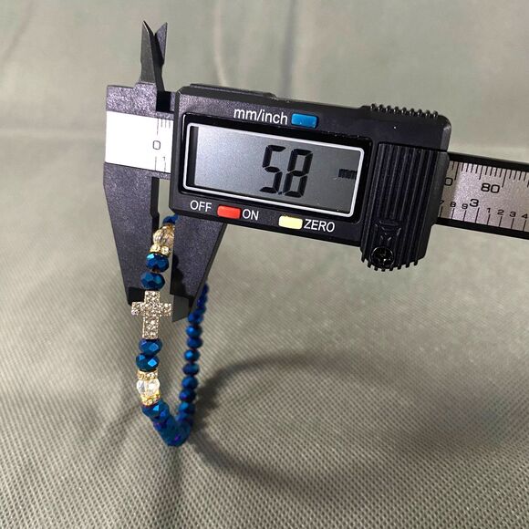 Metallic Iridescent Cross Charm Bracelet Trio Octagon Beads Multicolor Stretch - Picture 8 of 12